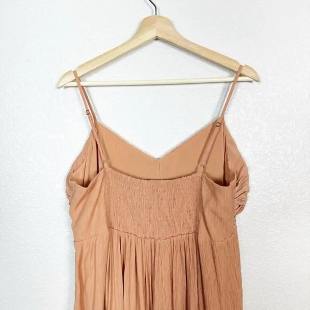 Abercrombie & Fitch‎ Womens Size XLP Ruched Crinkle Babydoll Maxi Dress Salmon